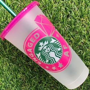 Custom Starbucks Cold Cup “Engaged AF” w Pink Lid